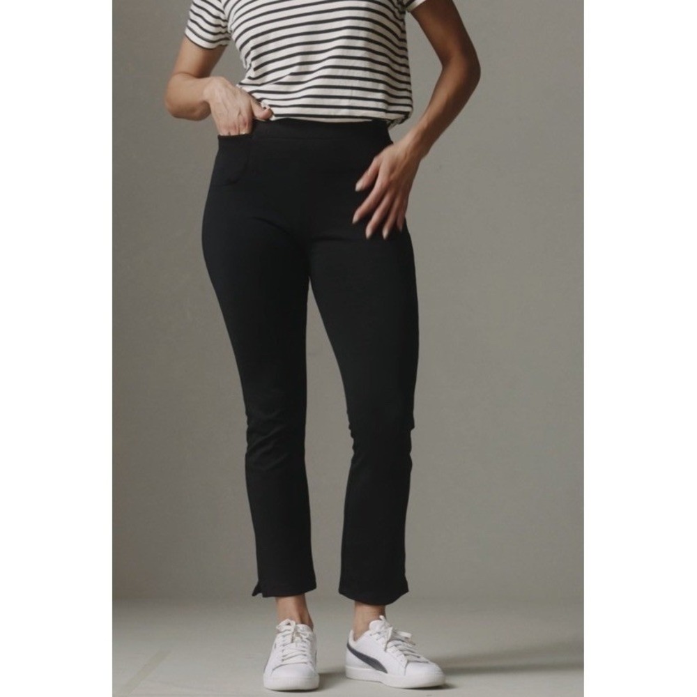 American Rag Womens Black Ponte Kick Flare Pants Size 12 Mid Rise Retro Stretch
